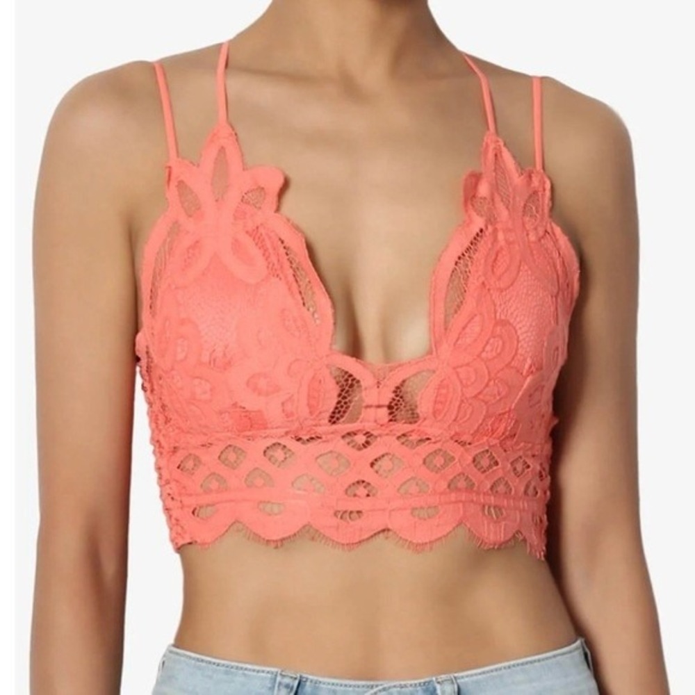 Zenana Coral Lace‎ Strappy V-Neck Scalloped Crop Top Festival Boho 1X/#26435